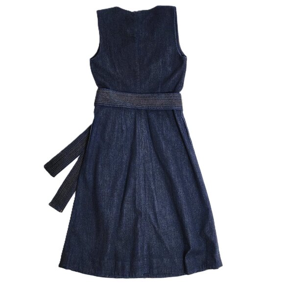 Banana Republic Womens Fit & Flare Belted Blue Denim Split Neck Midi Dress 00P - Picture 8 of 8